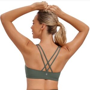 CRZ YOGA Nakedfeel Cross Back Low Cut Bra Grey Sage Green Size Large